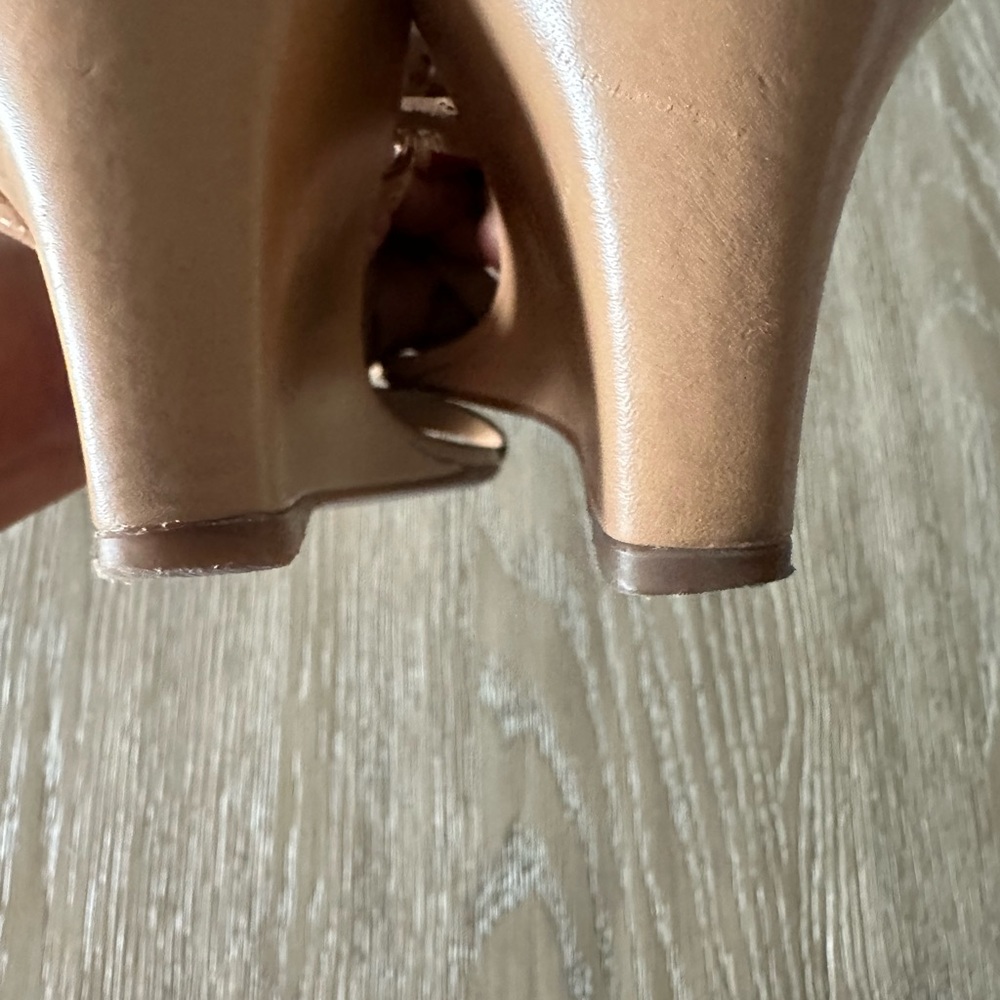 Tory Burch Tan Leather Logo Wedge Sandals - Picture 5 of 8